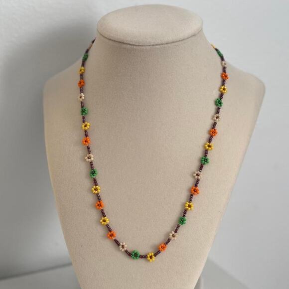 Other Jewelry - Multicoloured Beaded Flower Necklace Handmade Floral Jewelry Unique Gift